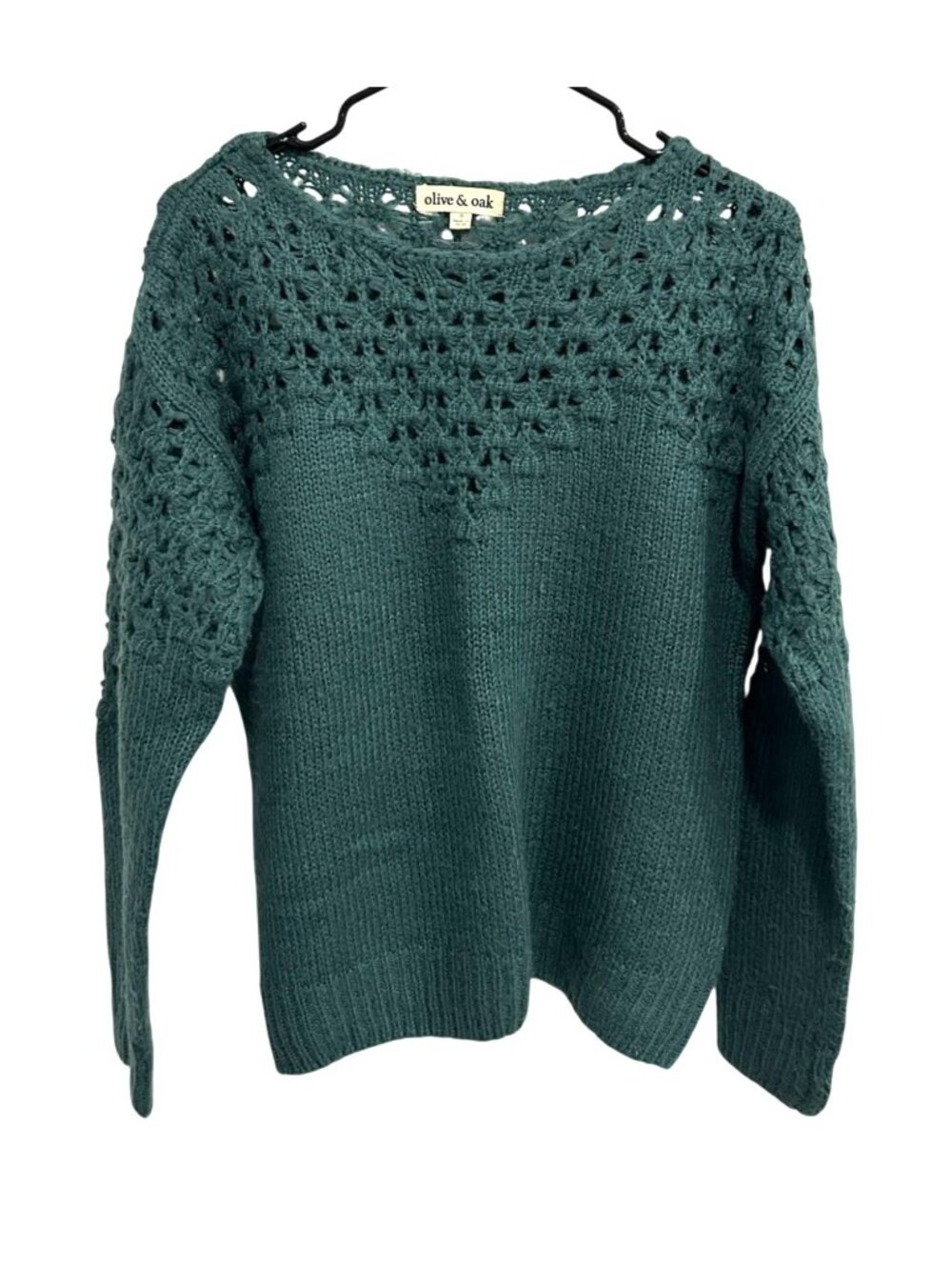 Olive & Oak Small Green Crochet Knit Sweater Long Sleeve Pullover Boho Cozycore